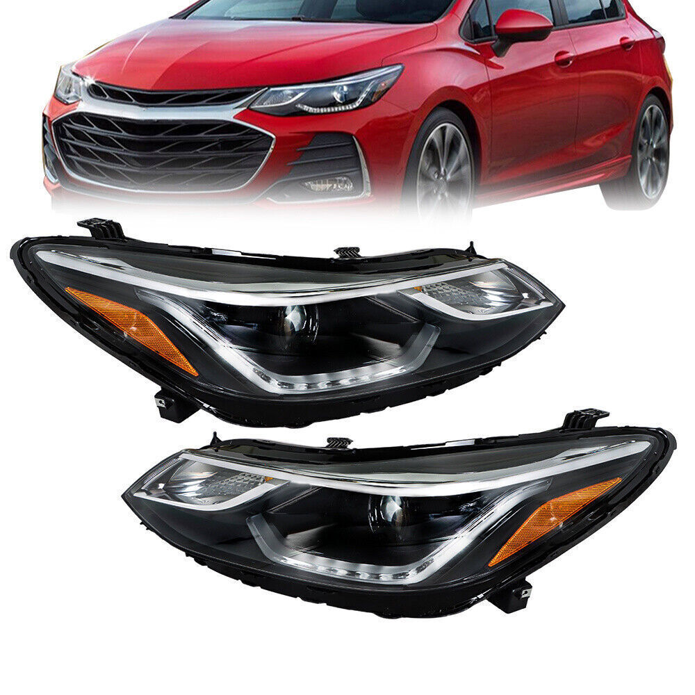 Left+Right Headlights For 2016-2018 Chevy Cruze Halogen w/ LED DRL Clear