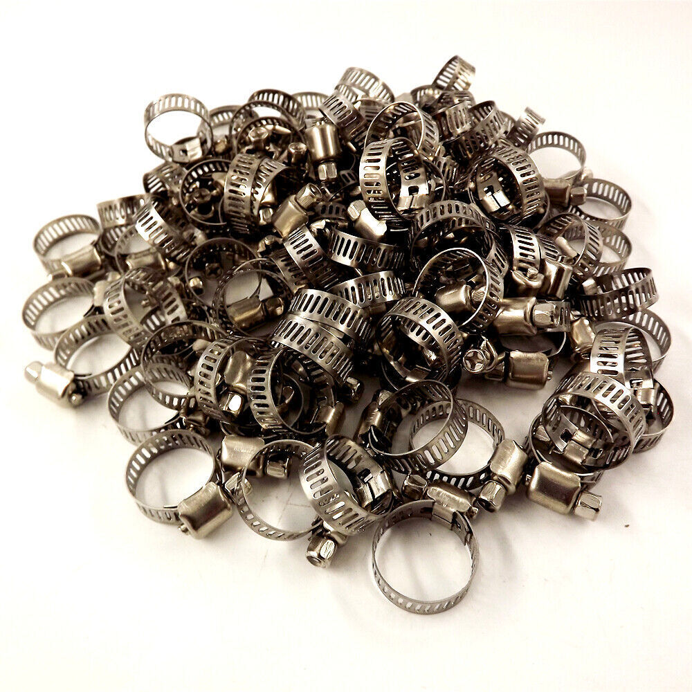 Hose Clamps 1/2"-3/4" Adjustable Stainless Steel Fuel Clamps 100 Piece New