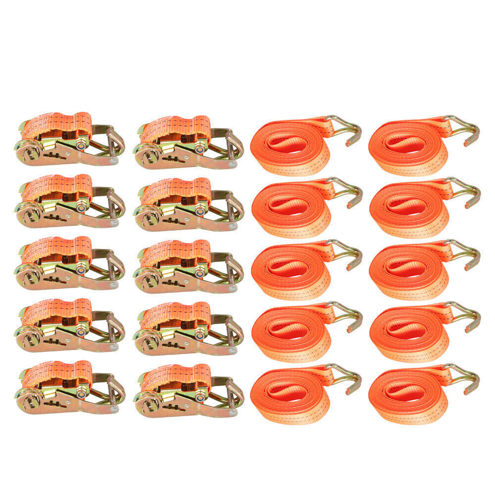 10-Set 1.5" x 20' (38mm*6m) 4000-lbs Ratchet Straps J Hook Heavy Duty Tie Downs