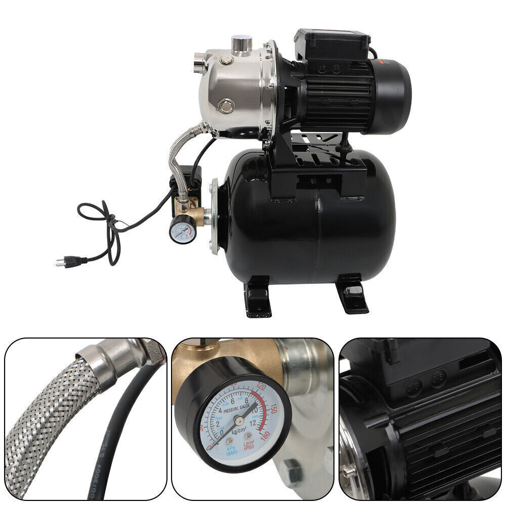 1.6HP 1320GPH 115V Shallow Well Pump Stainless Steel Pump With Pressure Tank