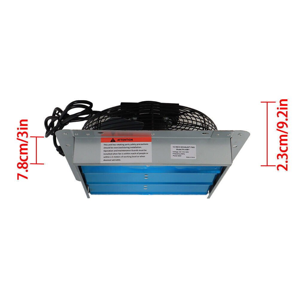 12 Inch Shutter Exhaust Fan For Attic Shed Garage Aluminum High Speed 1800CFM