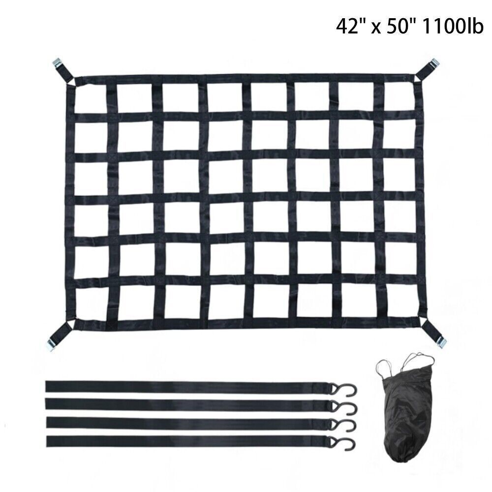 42" x 50" 1100lb Heavy Duty Cargo Net w/Cam Buckles & S-Hooks For Pickup Trucks