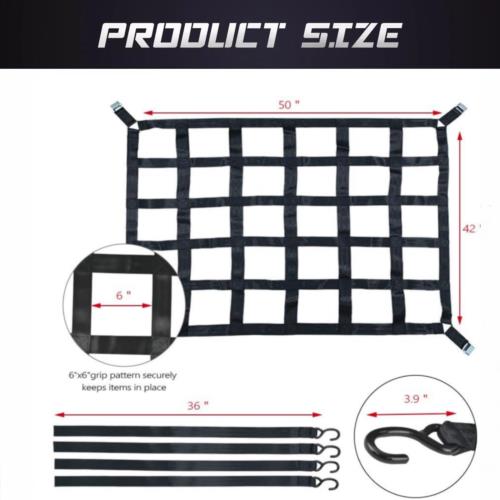 42" x 50" 1100lb Heavy Duty Cargo Net w/Cam Buckles & S-Hooks For Pickup Trucks