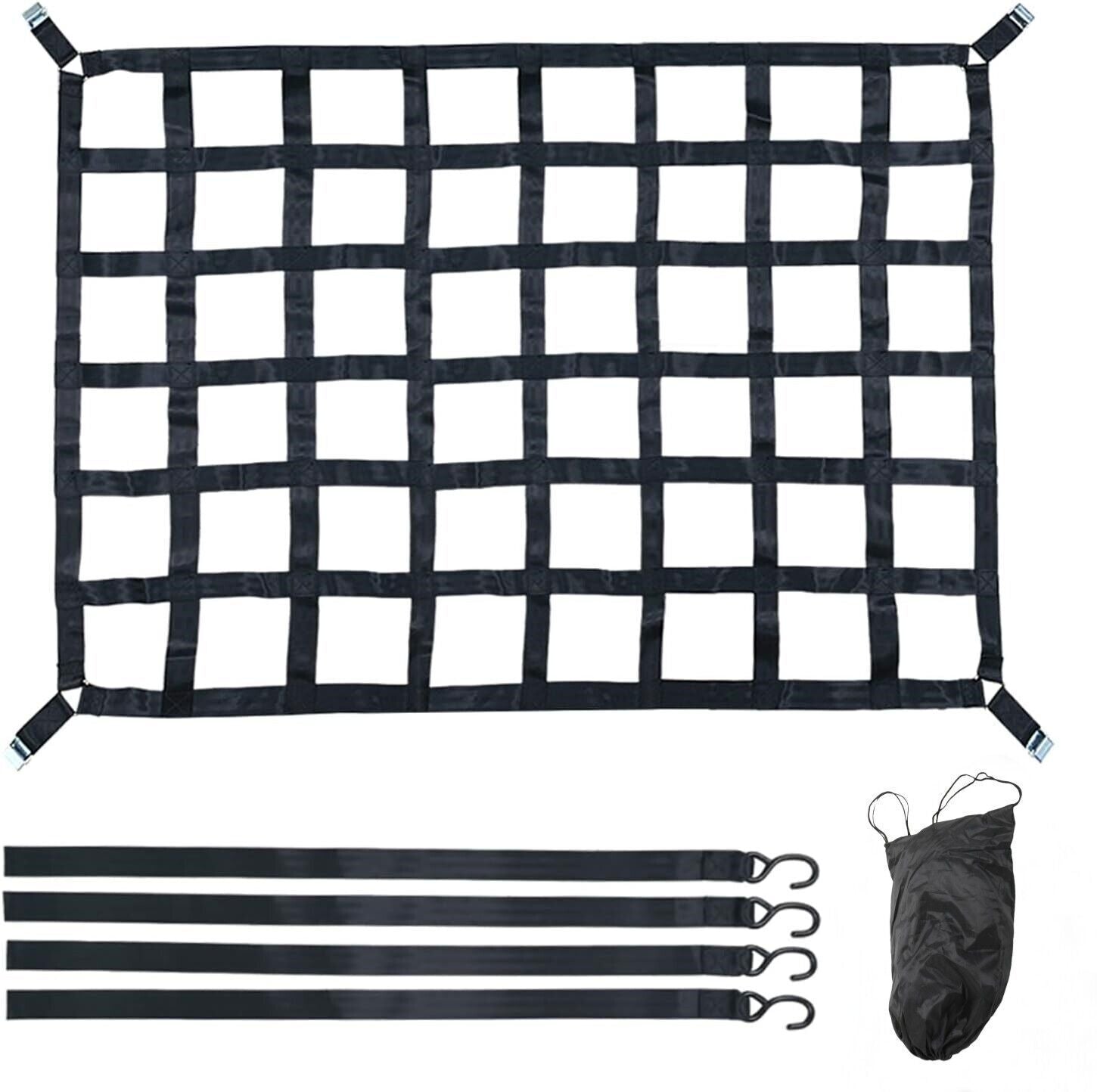 42" x 50" 1100lb Heavy Duty Cargo Net w/Cam Buckles & S-Hooks For Pickup Trucks