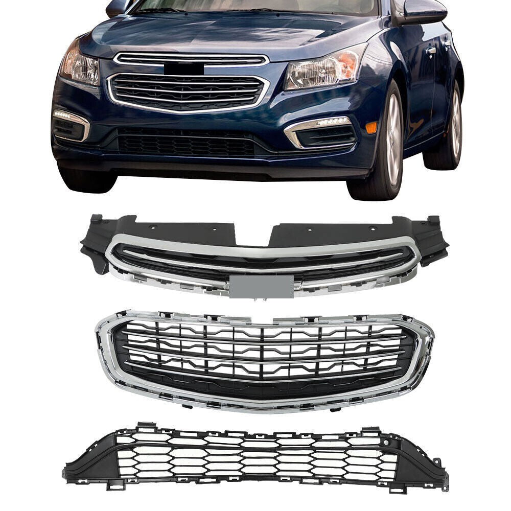 Front Bumper Grille Lower Set Black Plastic For 2015 Chevrolet Cruze