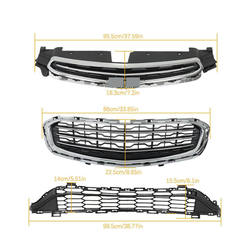 Front Bumper Grille Lower Set Black Plastic For 2015 Chevrolet Cruze