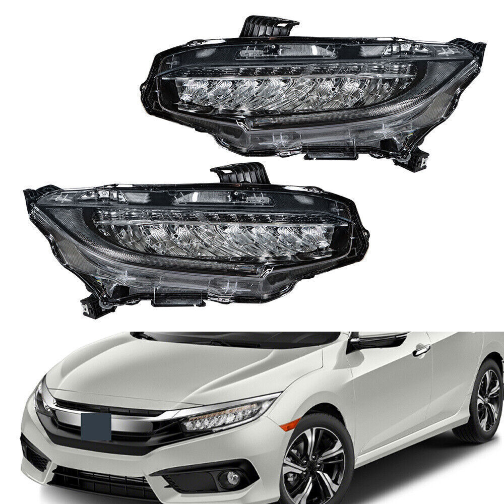 Right+Left Headlights For 2016-2021 Honda Civic Full LED DRL Clear Lens