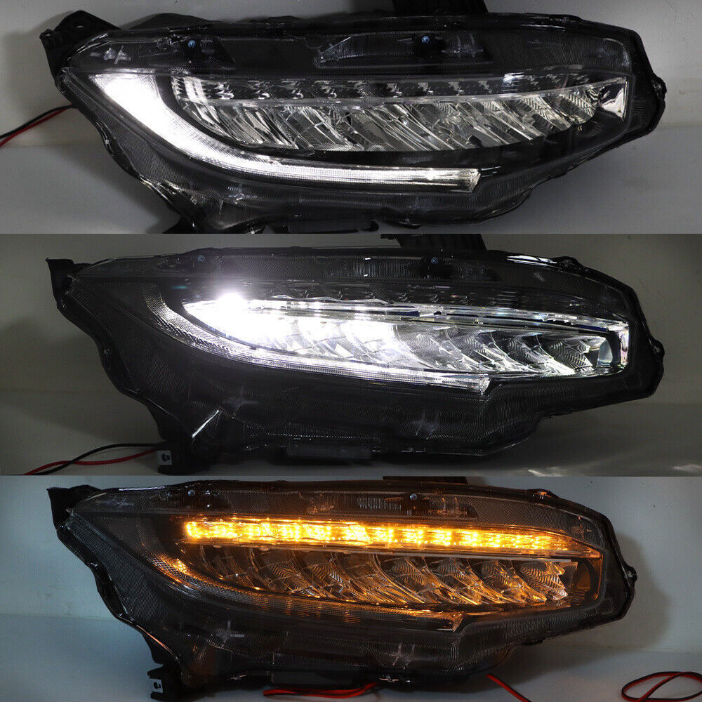 Right+Left Headlights For 2016-2021 Honda Civic Full LED DRL Clear Lens