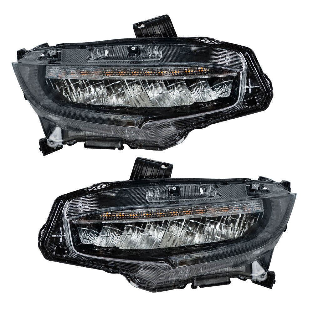 Right+Left Headlights For 2016-2021 Honda Civic Full LED DRL Clear Lens
