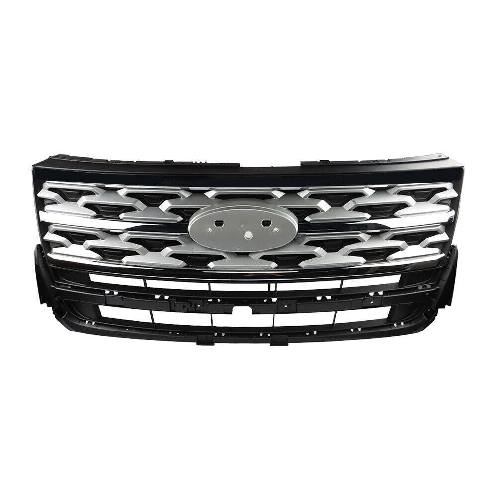 Front Upper Grille For 2018-2019 Ford Explorer Limited XLT Chrome&Black