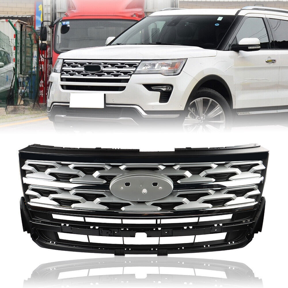 Front Upper Grille For 2018-2019 Ford Explorer Limited XLT Chrome&Black