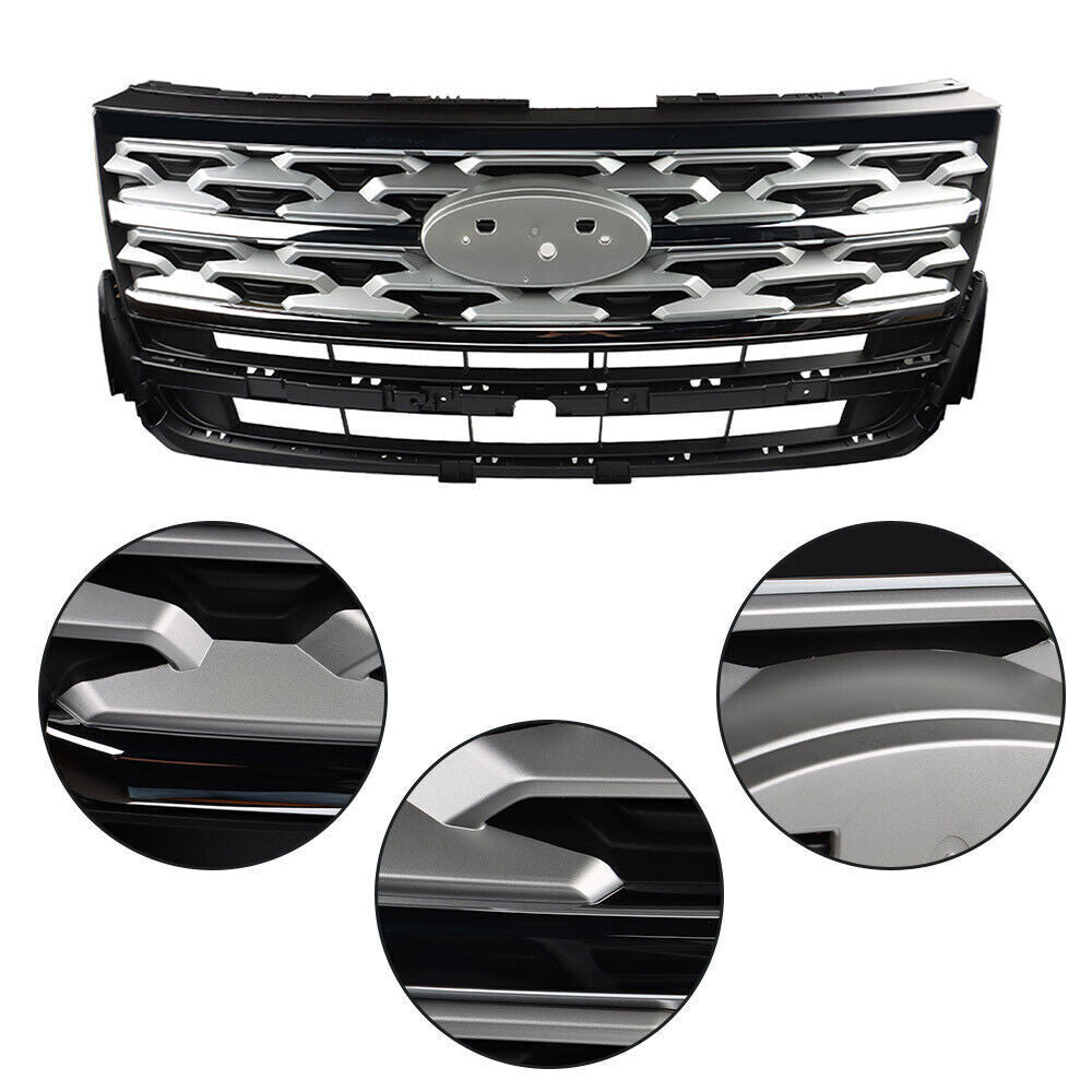 Front Upper Grille For 2018-2019 Ford Explorer Limited XLT Chrome&Black