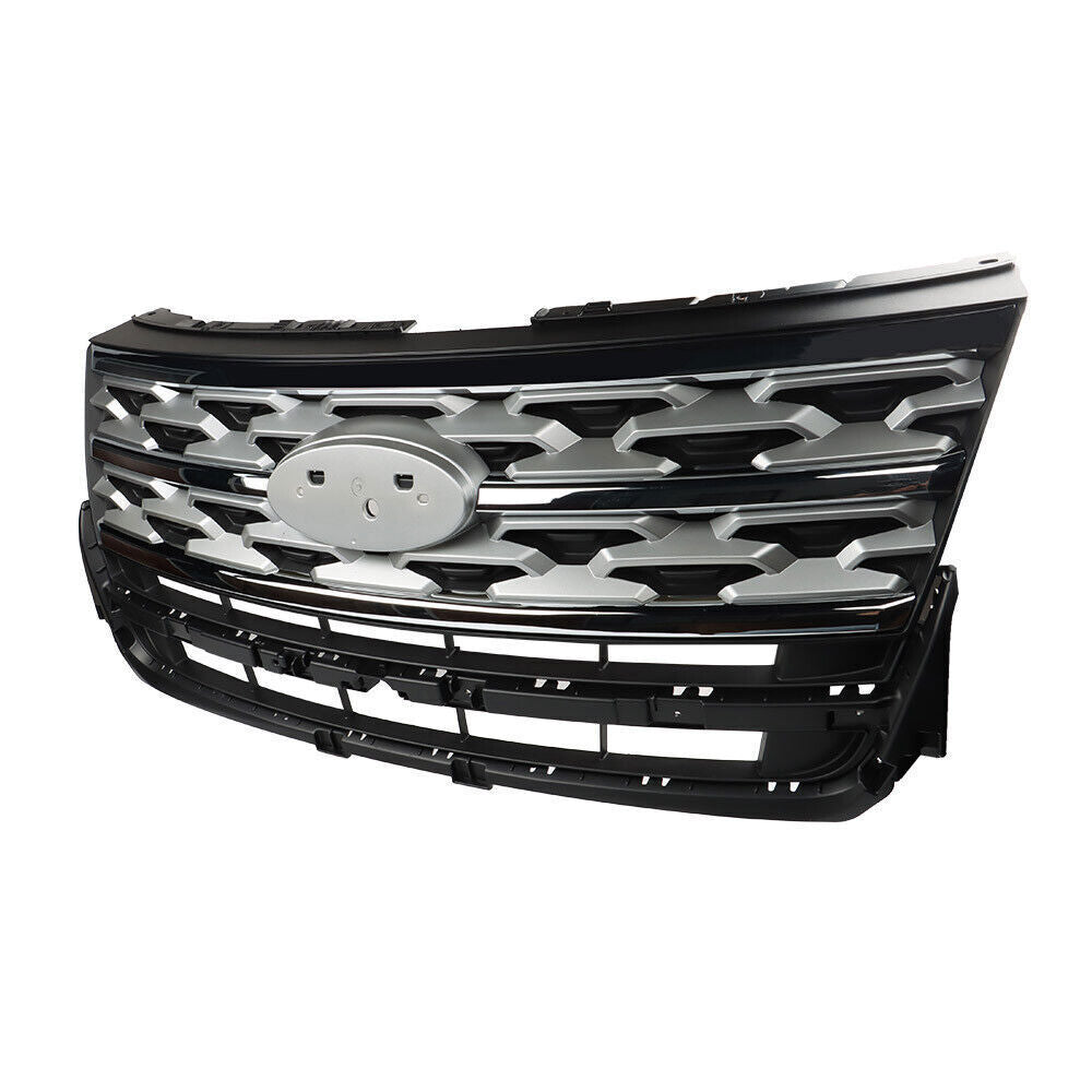 Front Upper Grille For 2018-2019 Ford Explorer Limited XLT Chrome&Black