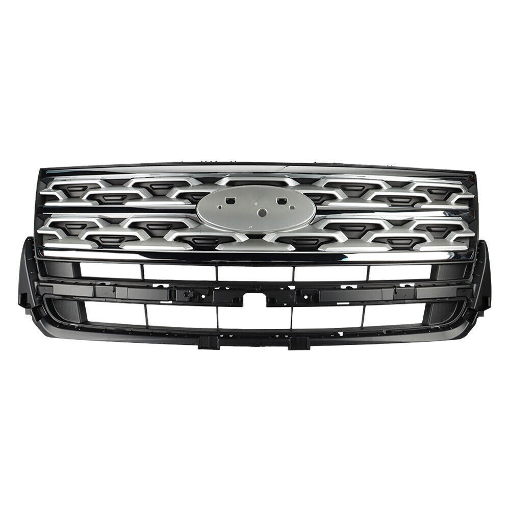 Front Upper Grille For 2018-2019 Ford Explorer Limited XLT Chrome&Black