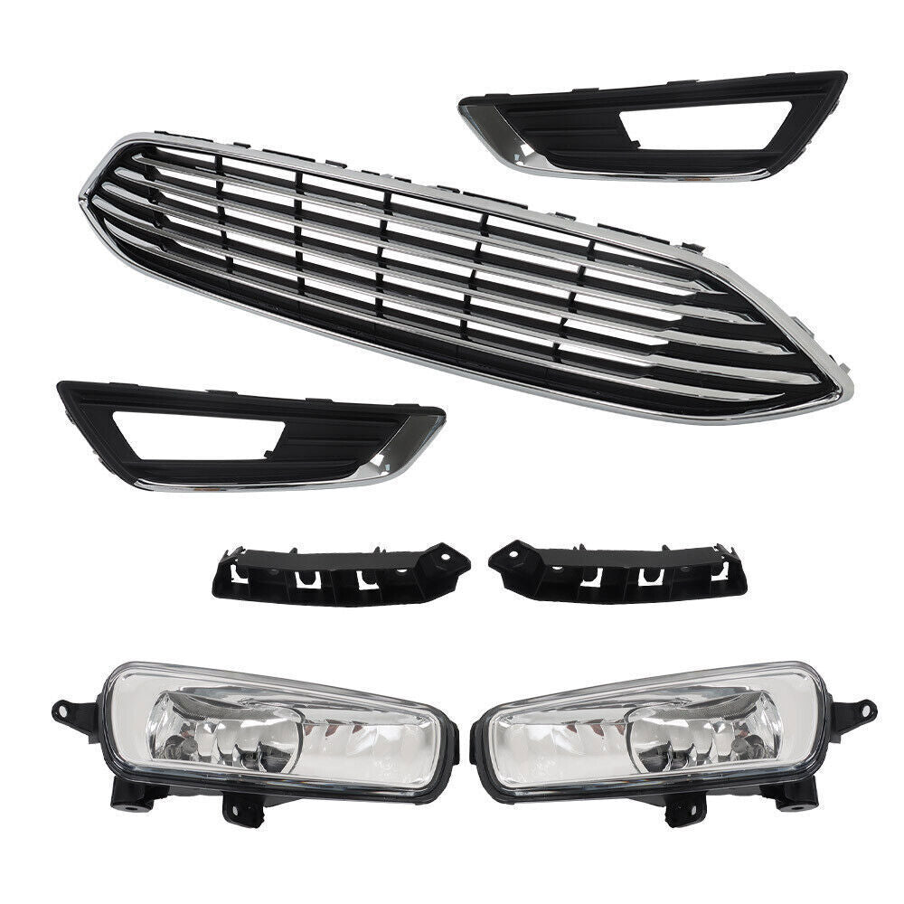 Front Bumper Upper Grille With Fog Light Set For 2015 2016-2018 Ford Focus