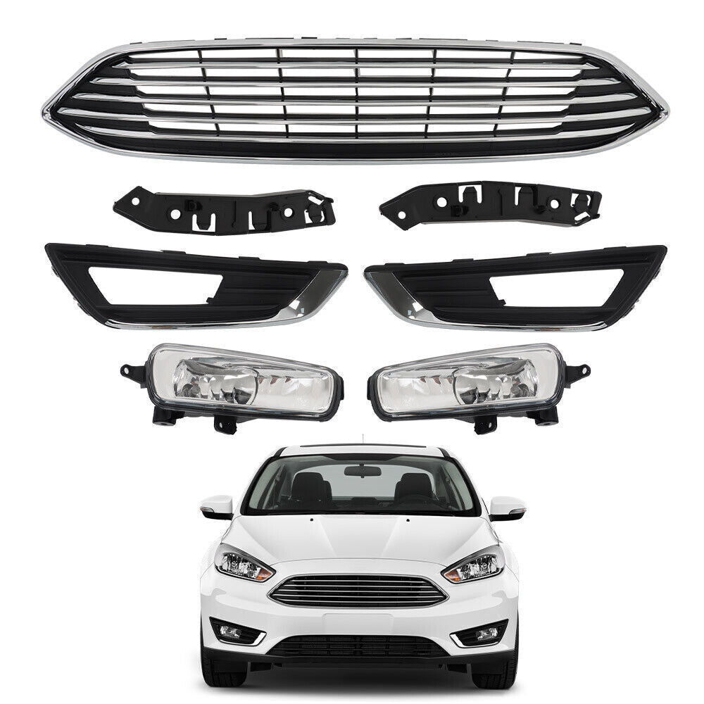 Front Bumper Upper Grille With Fog Light Set For 2015 2016-2018 Ford Focus