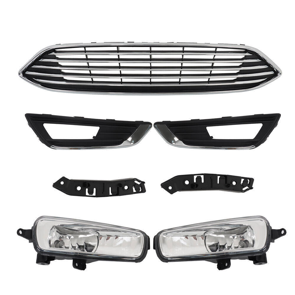 Front Bumper Upper Grille With Fog Light Set For 2015 2016-2018 Ford Focus