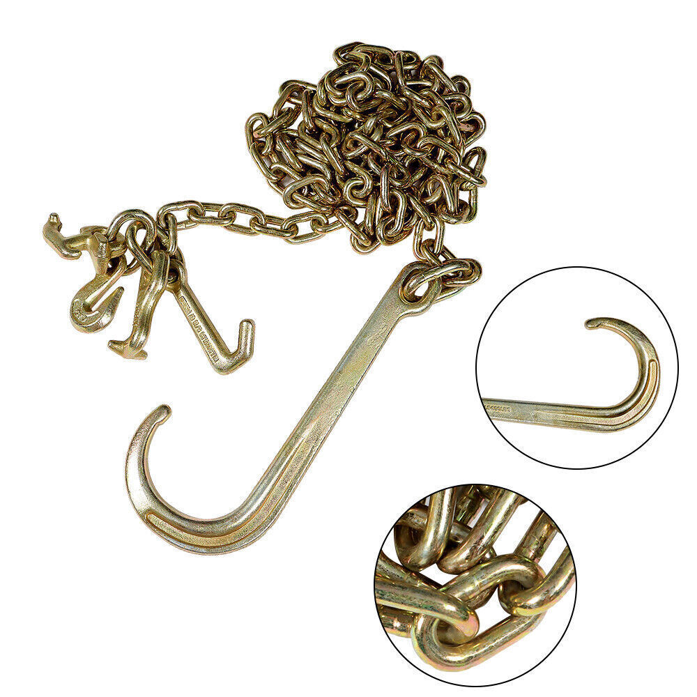 2× 5/16''x10' Transport Tow Chain J Hook Long Shank w/ Grab Hook G70