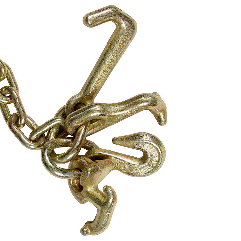 2× 5/16''x10' Transport Tow Chain J Hook Long Shank w/ Grab Hook G70