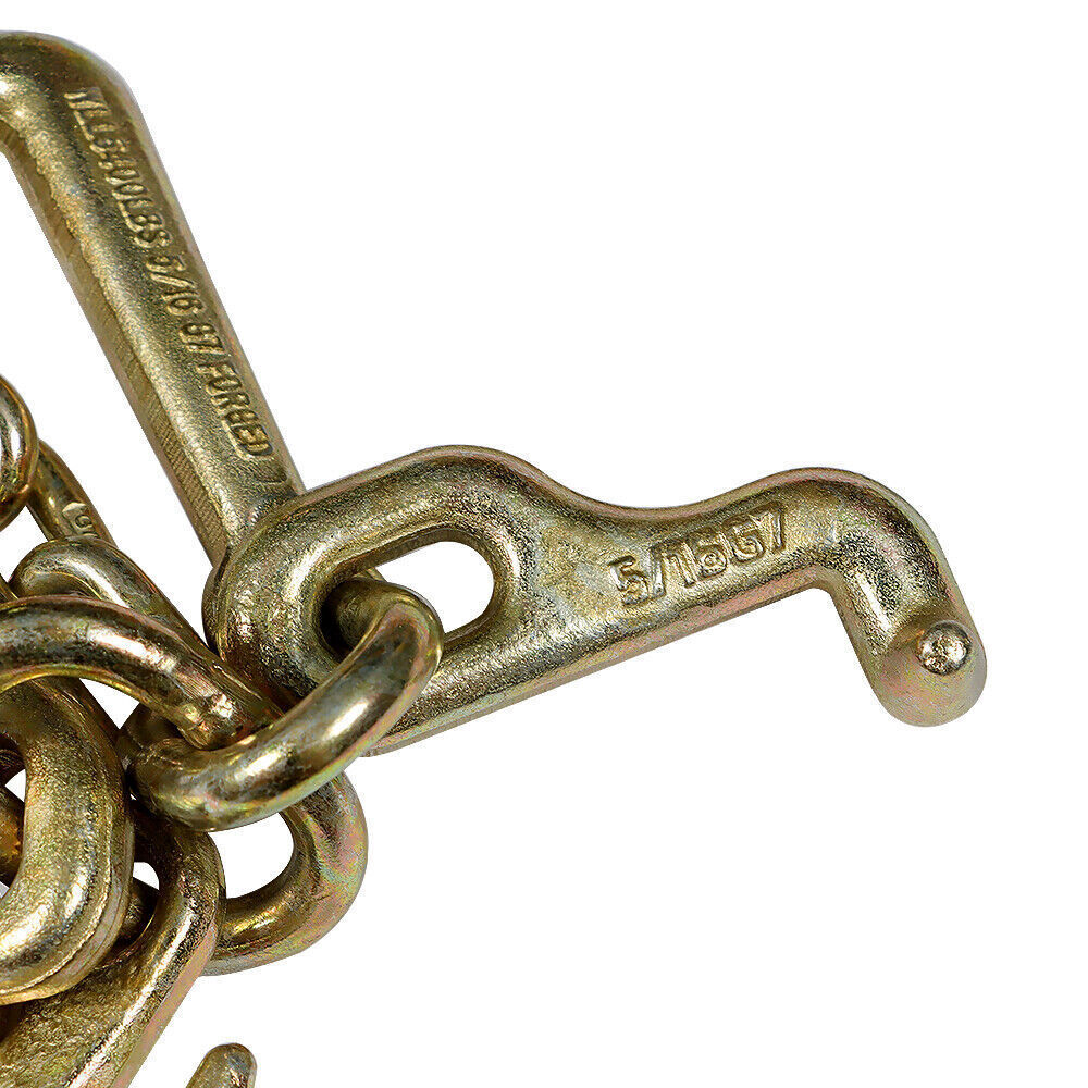 2× 5/16''x10' Transport Tow Chain J Hook Long Shank w/ Grab Hook G70