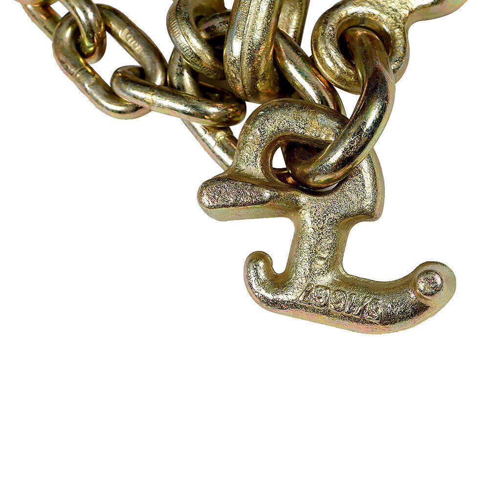 2× 5/16''x10' Transport Tow Chain J Hook Long Shank w/ Grab Hook G70