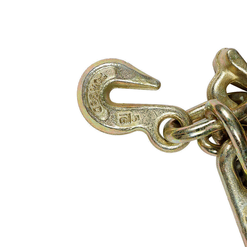 2× 5/16''x10' Transport Tow Chain J Hook Long Shank w/ Grab Hook G70