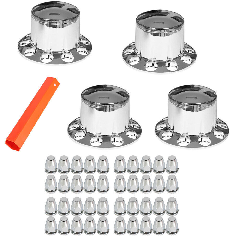 ABS Plastic Set of 4 Rear Chrome Wheel Axle Hub Cover Kit Semi 33MM Nut Covers