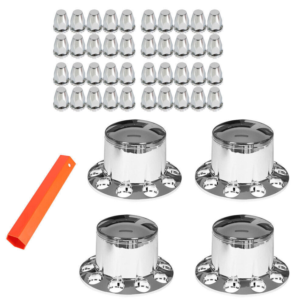 ABS Plastic Set of 4 Rear Chrome Wheel Axle Hub Cover Kit Semi 33MM Nut Covers