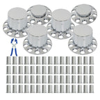33mm Chrome Flat Top Complete Hub Cover Kit Lug Nut Wheel Axle Covers Semi Truck