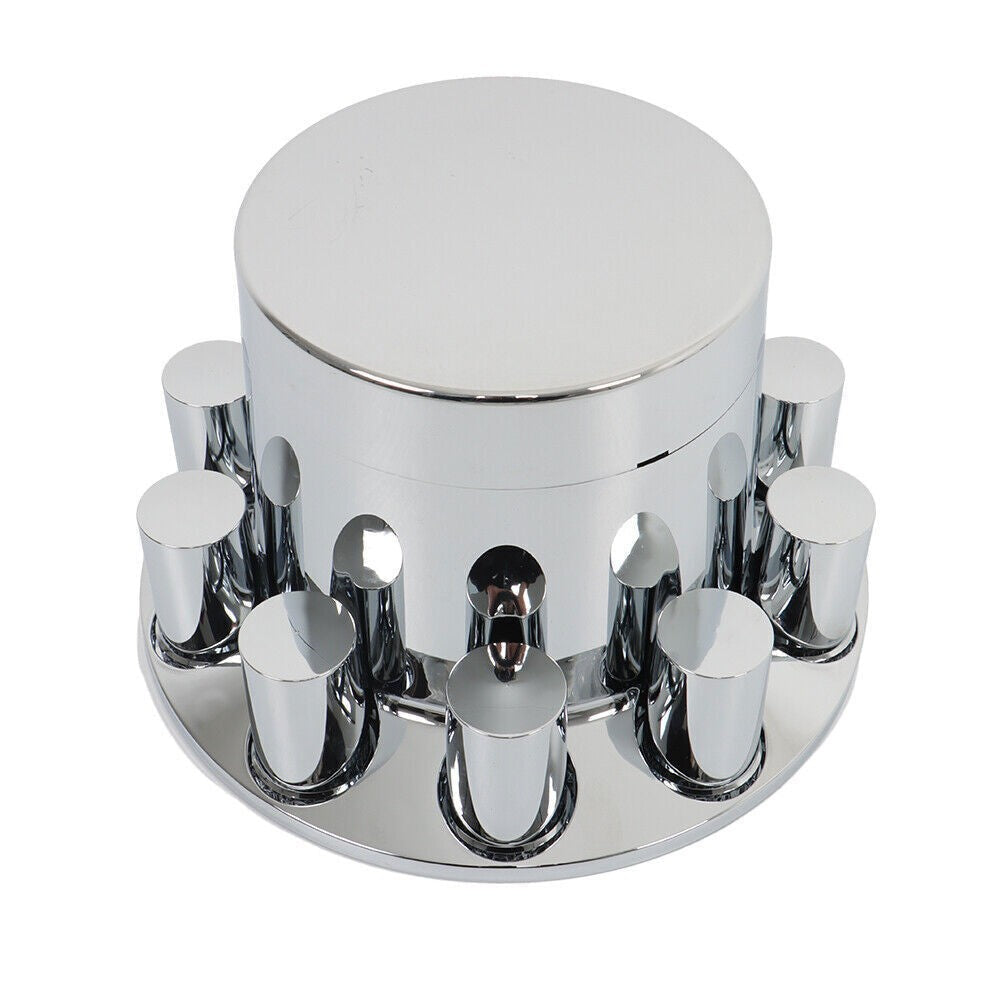 33mm Chrome Flat Top Complete Hub Cover Kit Lug Nut Wheel Axle Covers Semi Truck