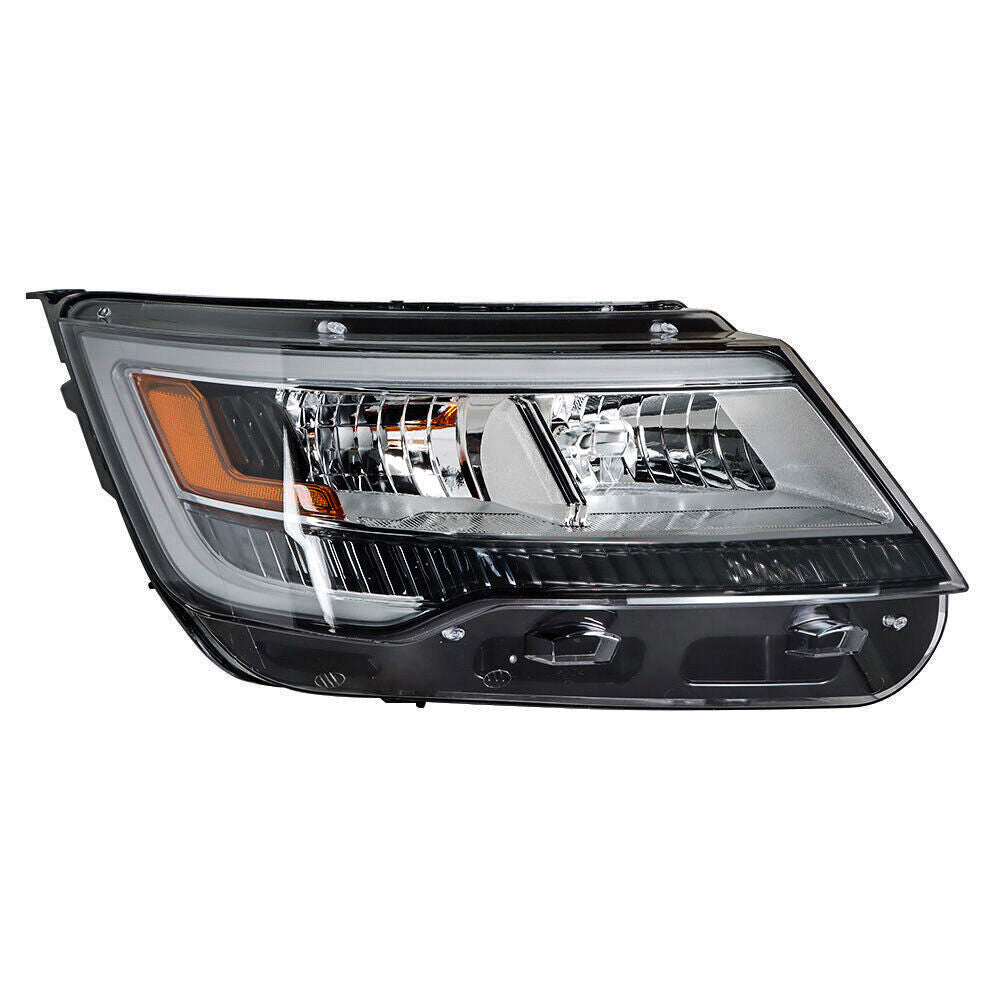 Right+Left Headlights For 2016-18 Ford Explorer Halogen W/LED DRL Chrome