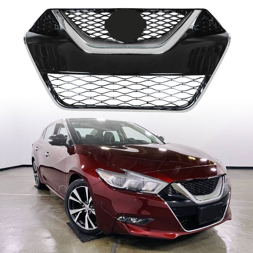 Chrome Black Grill Kit Front Grille For 2016-2017 Nissan Maxima Plastic
