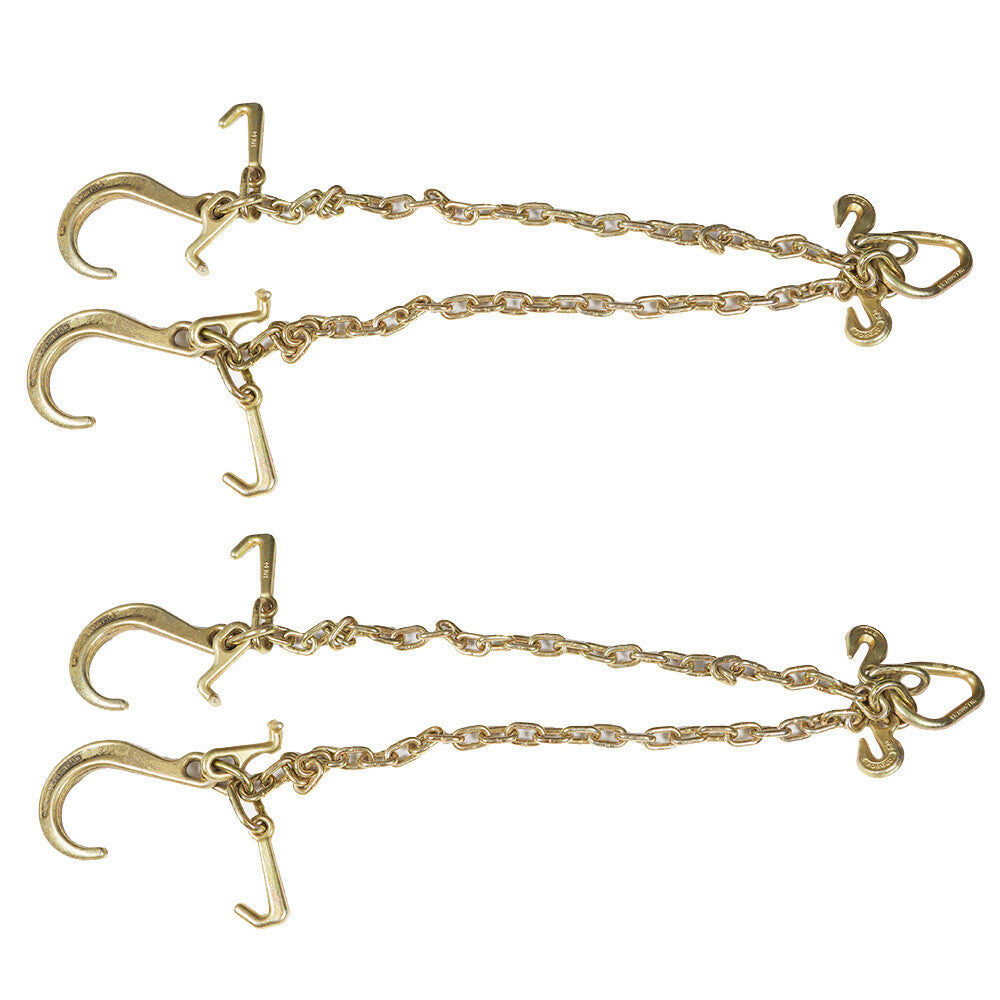 2× G70 V-Chain Bridle w/8" Medium J Hooks,T- Hook&J-Hook w/Grab Hooks 5/16''x3'
