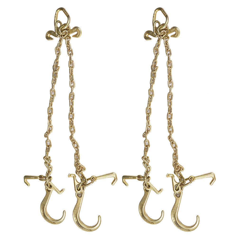 2Pcs 5/16''x3' G70 V-Chain Bridle w/8" Medium J Hooks T- Hook&J-Hook w/Grab Hook
