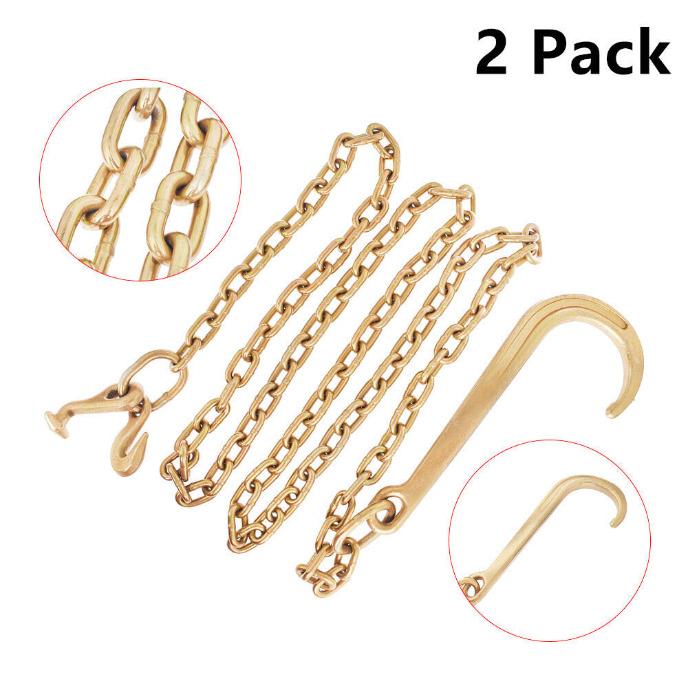 2Pack 5/16 x 10 FT Grade 70 Tow Chain 15" Mini J Hook Recovery Wrecker Axle