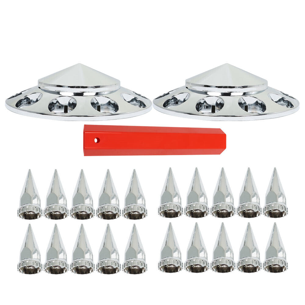 Fits Semi Truck 33mm Spiked Chrome Thread-on Nut Covers ABS Front Axle Cover Kit