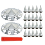 Front Hub Cover Set Chrome Semi Truck Wheel Cover 33mm Nut Covers Spiked