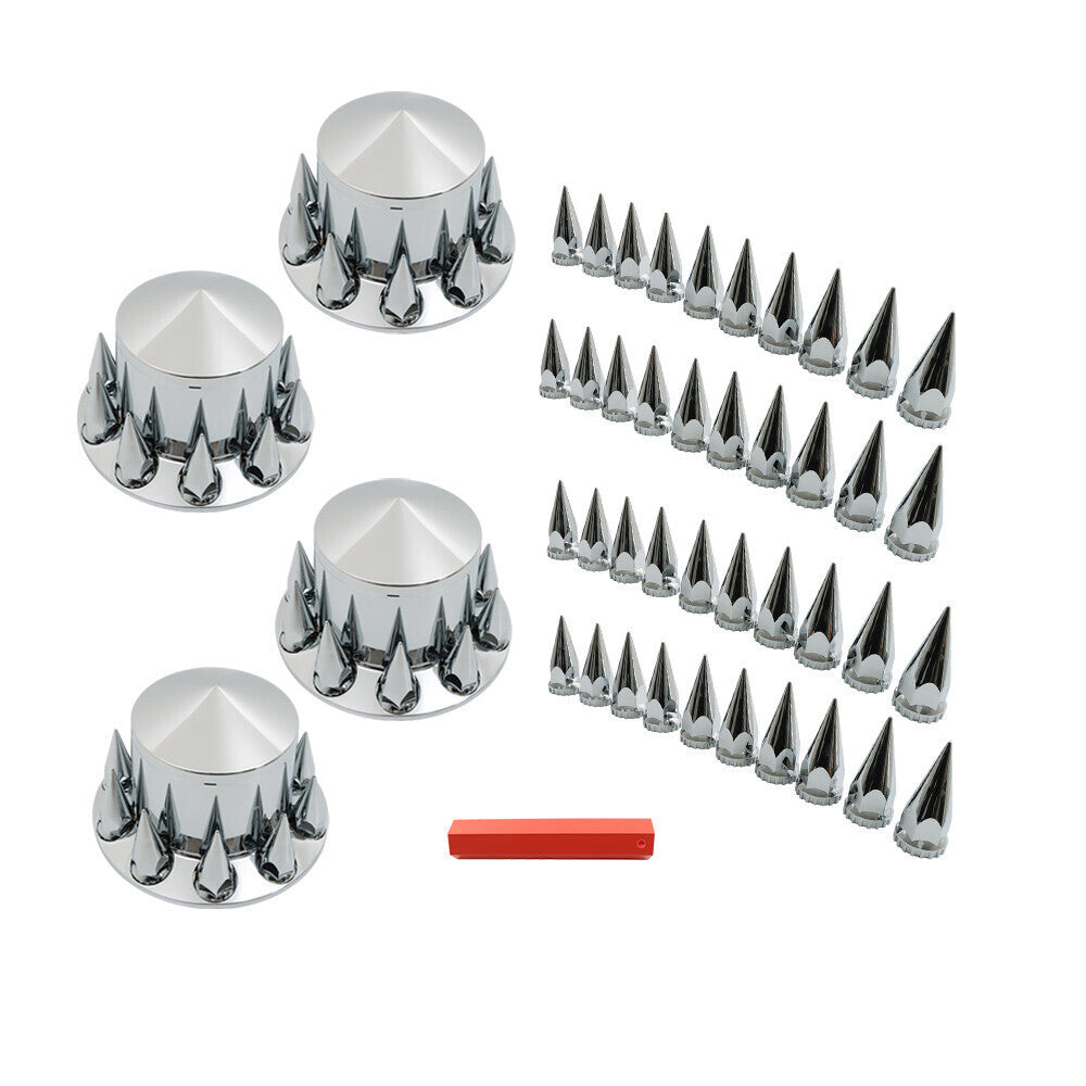 Chrome Semi Trucks Hub Cover Wheel Set Rear 33mm Nut Covers Spike USA