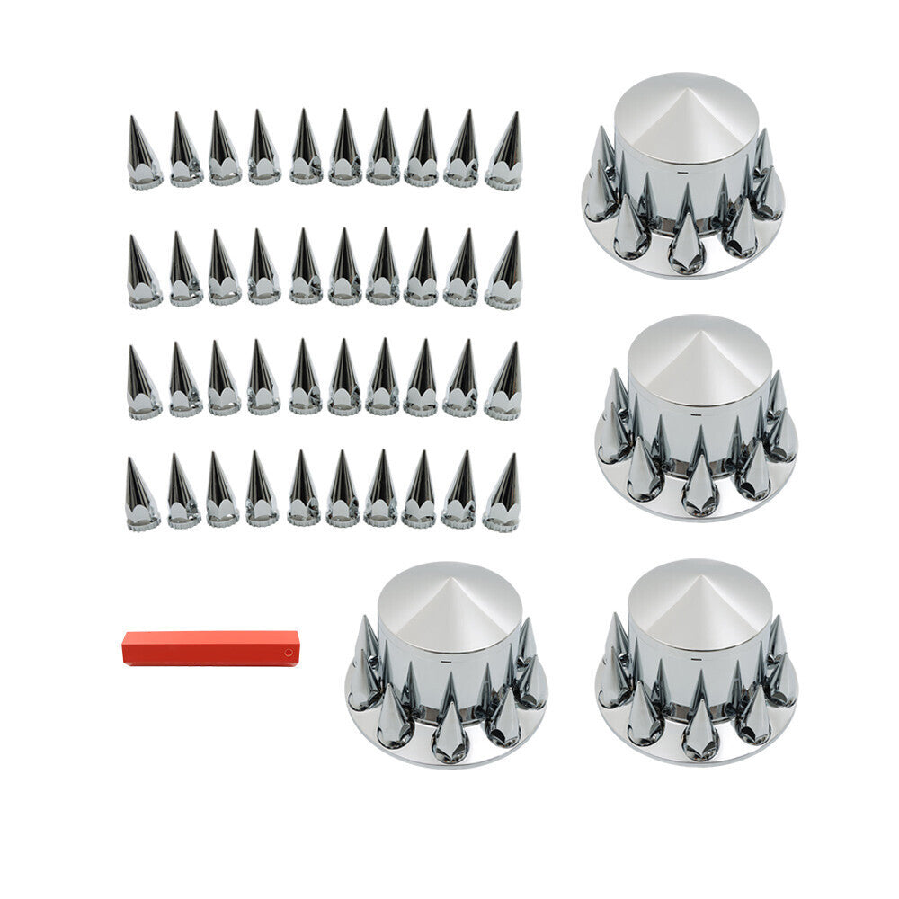 Chrome Semi Trucks Hub Cover Wheel Set Rear 33mm Nut Covers Spike USA