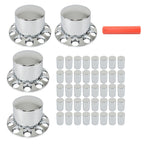 Rear 33mm Chrome Semi Truck Wheel Axle Covers w/ Hub Caps Lug Nuts Set of 4