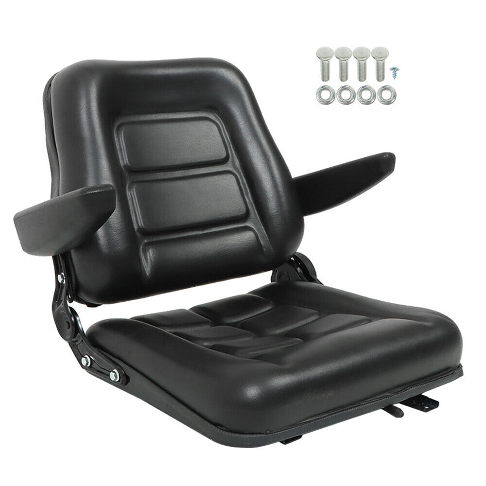 Universal Forklift Seat PVC Tractor Seat Foldable W/ Armrests & Safety Switch