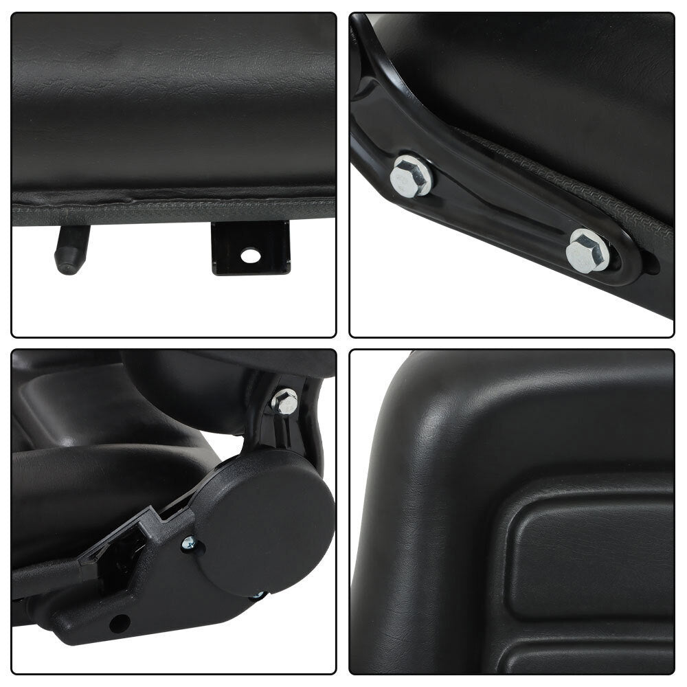 Universal Forklift Seat PVC Tractor Seat Foldable W/ Armrests & Safety Switch