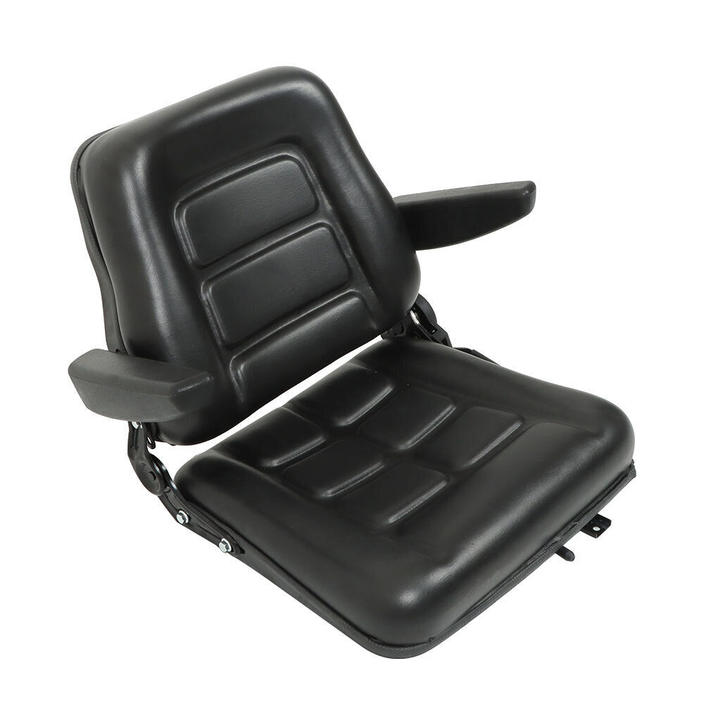 Universal Forklift Seat PVC Tractor Seat Foldable W/ Armrests & Safety Switch