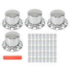Chrome Semi Truck Rear 33mm Wheel Axle Covers w/ Hub Caps Lug Nuts Set of 4