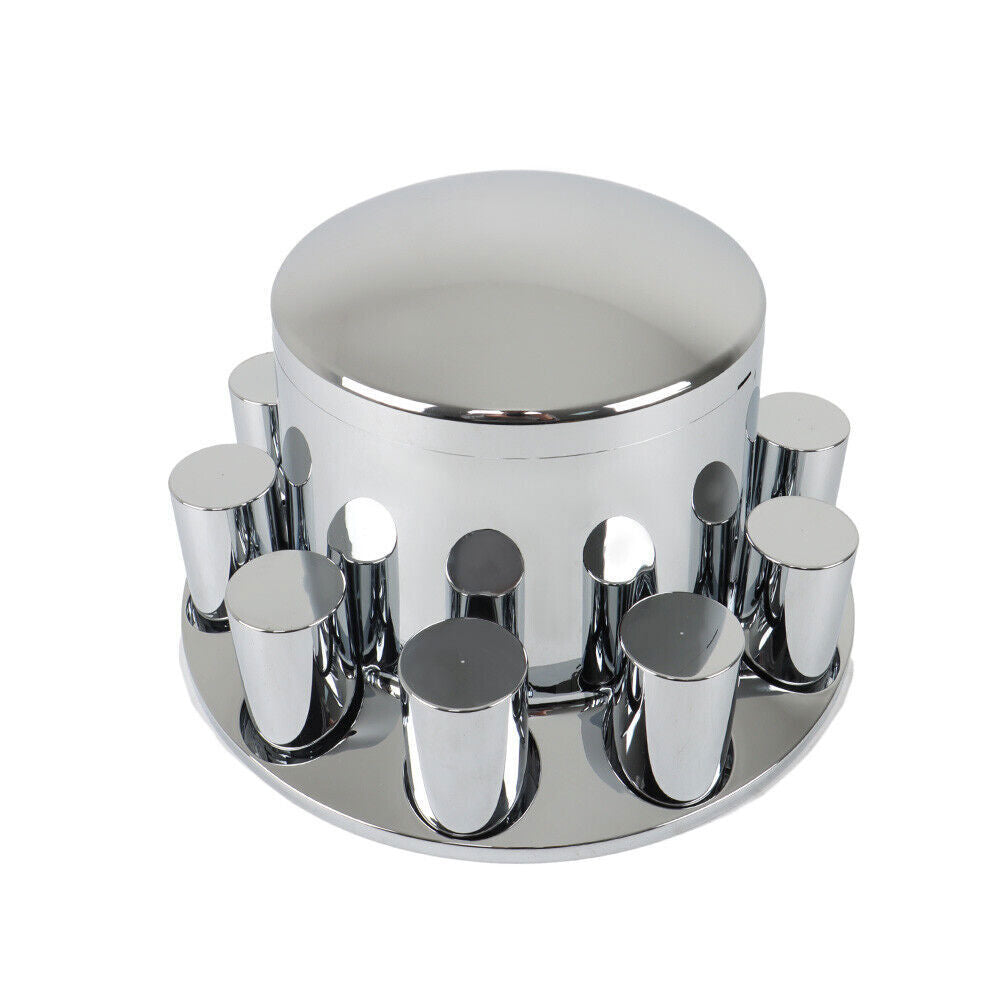 Chrome Semi Truck Rear 33mm Wheel Axle Covers w/ Hub Caps Lug Nuts Set of 4
