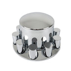 Chrome Semi Truck Rear 33mm Wheel Axle Covers w/ Hub Caps Lug Nuts Set of 4