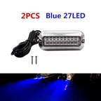 Pair 27 LED Marine Light Boat Lights Stainless Steel Yacht Underwater Lamp Blue