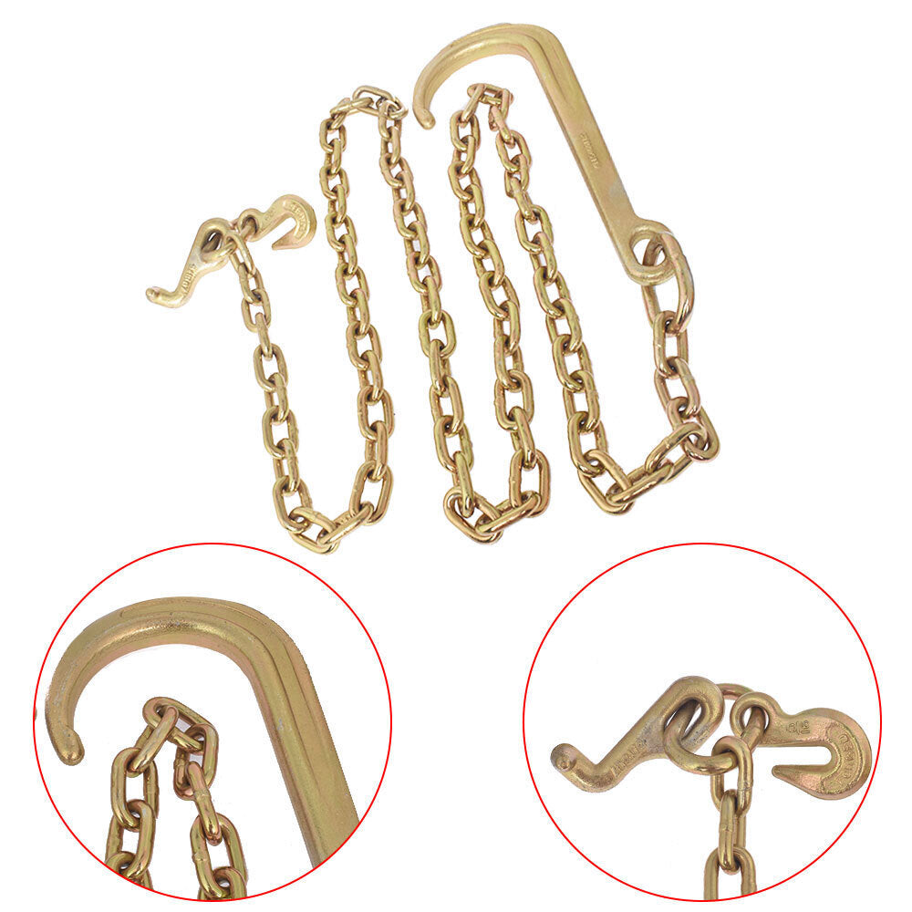 5/16 x 8 FT GRADE 70 Wrecker Tow Chain 15" J Hook Hook Rollback Carrier Axle