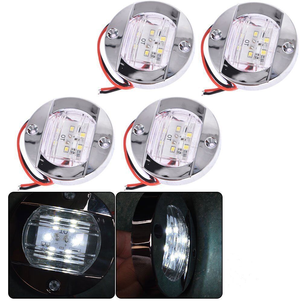 4Pcs 3" Round Marine Boat LED Cabin Deck Walkway Courtesy White Stern Light