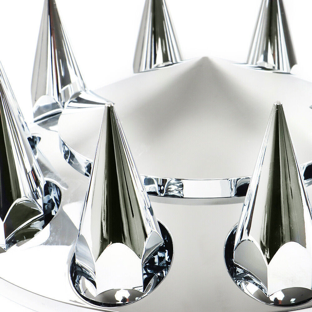 Chrome Hub Cover Kit 33mm Front & Rear Semi Truck Wheel Axle Covers Spiked